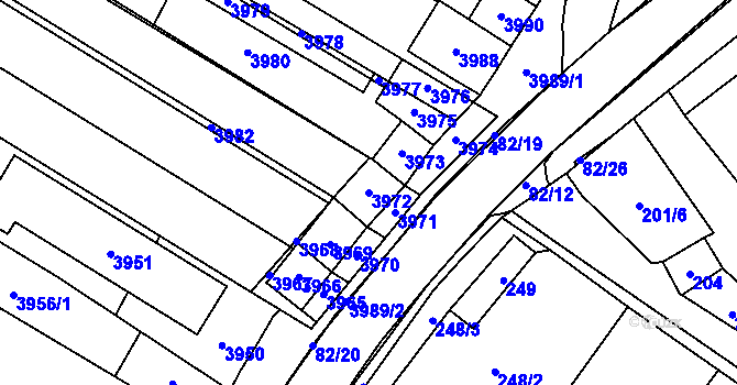 Parcela st. 3972 v KÚ Těšetice u Znojma, Katastrální mapa