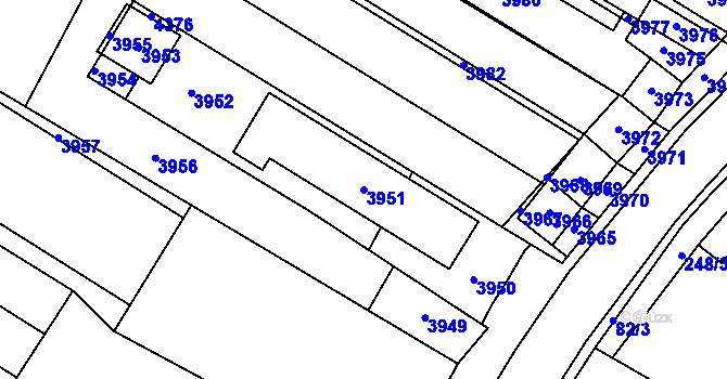 Parcela st. 3951 v KÚ Těšetice u Znojma, Katastrální mapa