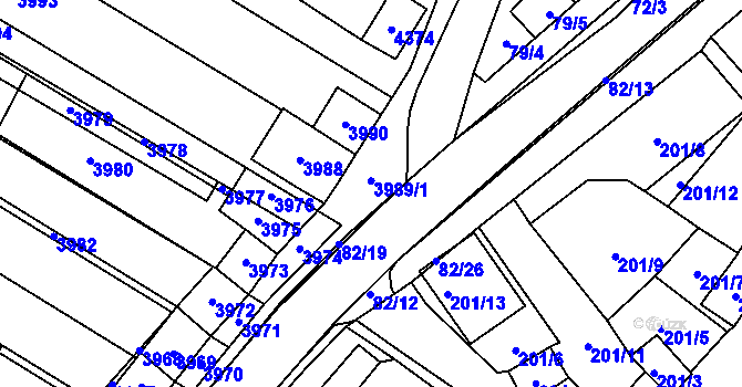 Parcela st. 3989 v KÚ Těšetice u Znojma, Katastrální mapa