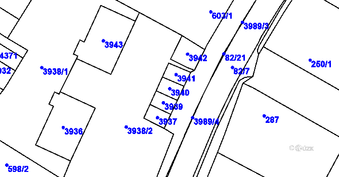 Parcela st. 3940 v KÚ Těšetice u Znojma, Katastrální mapa