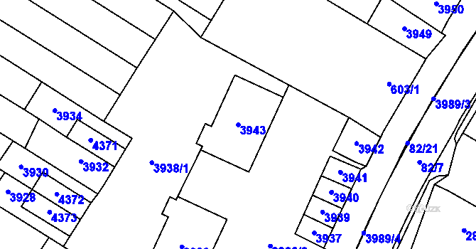 Parcela st. 3943 v KÚ Těšetice u Znojma, Katastrální mapa