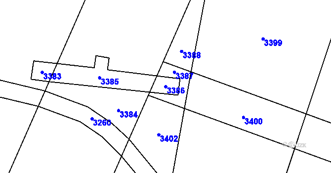 Parcela st. 3386 v KÚ Těšetice u Znojma, Katastrální mapa