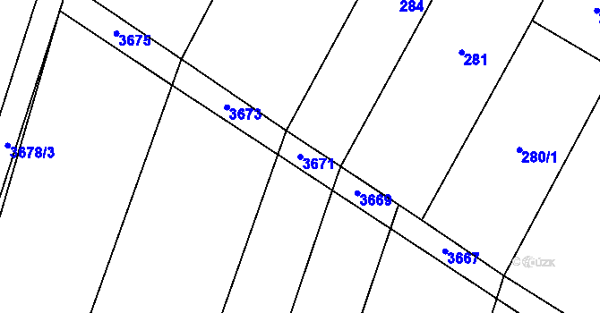 Parcela st. 3671 v KÚ Těšetice u Znojma, Katastrální mapa