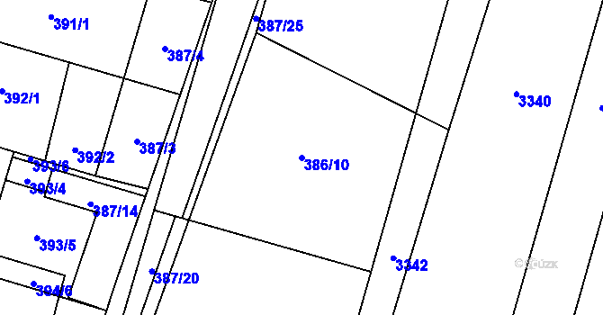 Parcela st. 386/10 v KÚ Těšetice u Znojma, Katastrální mapa