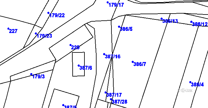 Parcela st. 387/16 v KÚ Těšetice u Znojma, Katastrální mapa