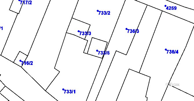 Parcela st. 733/5 v KÚ Těšetice u Znojma, Katastrální mapa