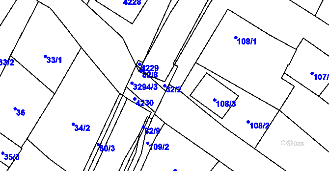 Parcela st. 32/2 v KÚ Těšetice u Znojma, Katastrální mapa