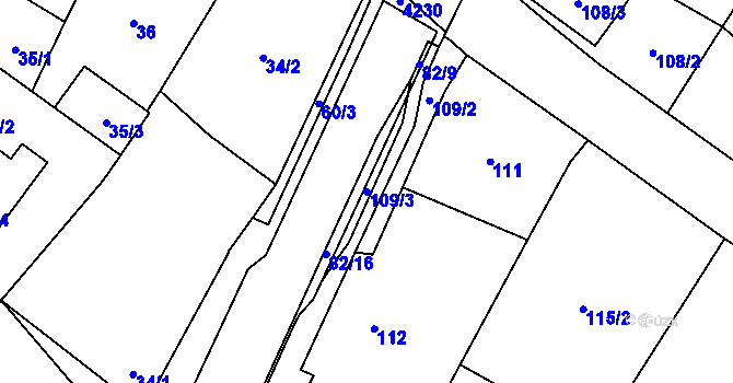 Parcela st. 109/3 v KÚ Těšetice u Znojma, Katastrální mapa