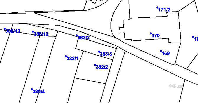 Parcela st. 383/3 v KÚ Těšetice u Znojma, Katastrální mapa