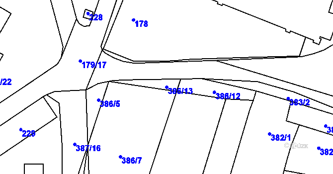 Parcela st. 386/13 v KÚ Těšetice u Znojma, Katastrální mapa