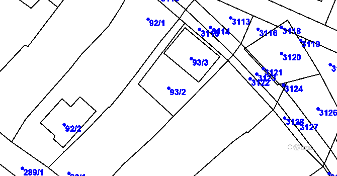 Parcela st. 93/2 v KÚ Těšetice u Znojma, Katastrální mapa