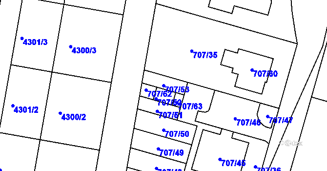 Parcela st. 707/53 v KÚ Těšetice u Znojma, Katastrální mapa