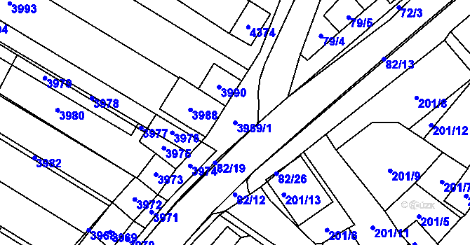 Parcela st. 3989/1 v KÚ Těšetice u Znojma, Katastrální mapa