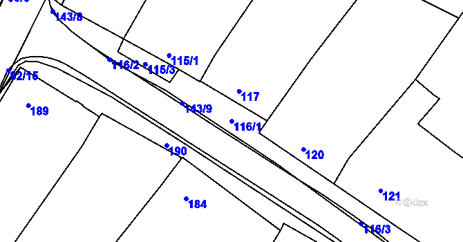 Parcela st. 116/1 v KÚ Těšetice u Znojma, Katastrální mapa