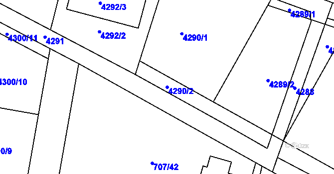 Parcela st. 4290/2 v KÚ Těšetice u Znojma, Katastrální mapa