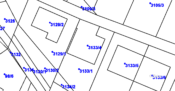 Parcela st. 3133/4 v KÚ Těšetice u Znojma, Katastrální mapa