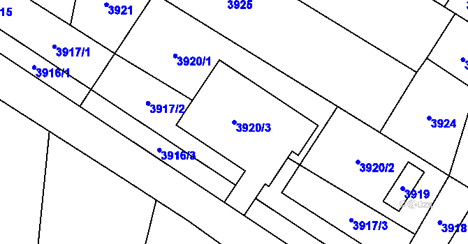 Parcela st. 3920/3 v KÚ Těšetice u Znojma, Katastrální mapa