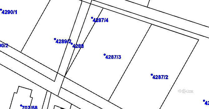 Parcela st. 4287/3 v KÚ Těšetice u Znojma, Katastrální mapa