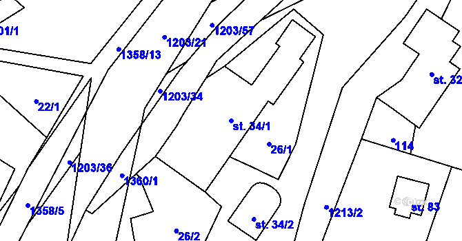 Parcela st. 34/1 v KÚ Lipina u Šternberka, Katastrální mapa