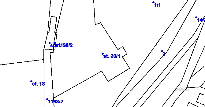 Parcela st. 20/1 v KÚ Lipina u Šternberka, Katastrální mapa