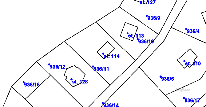 Parcela st. 114 v KÚ Těšíkov, Katastrální mapa