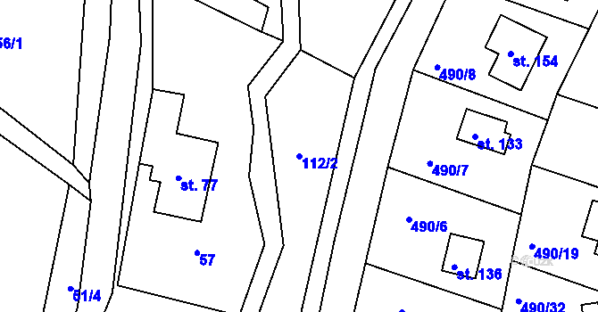 Parcela st. 112/2 v KÚ Těšíkov, Katastrální mapa