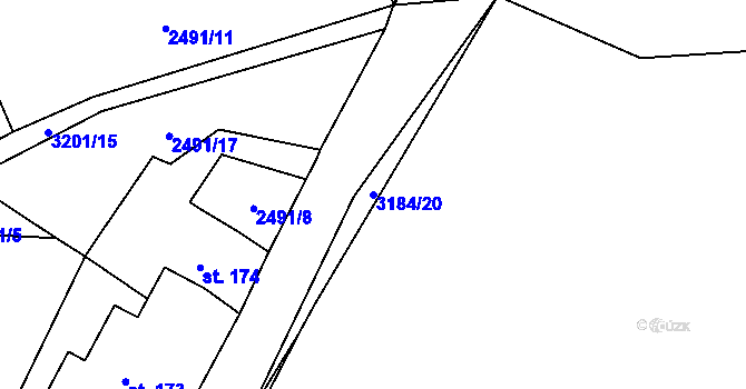 Parcela st. 3184/20 v KÚ Těšínov, Katastrální mapa
