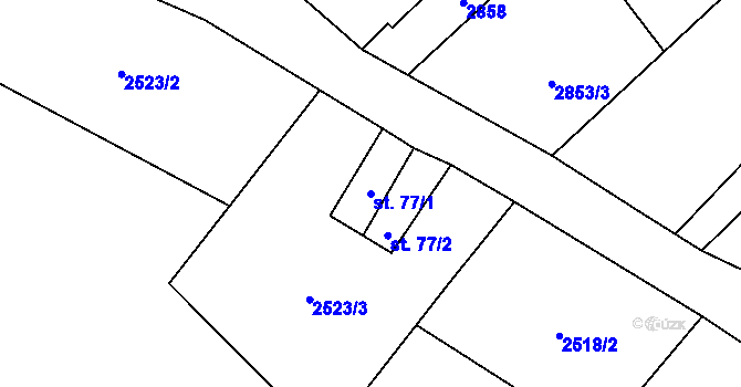Parcela st. 77/1 v KÚ Těšínov, Katastrální mapa