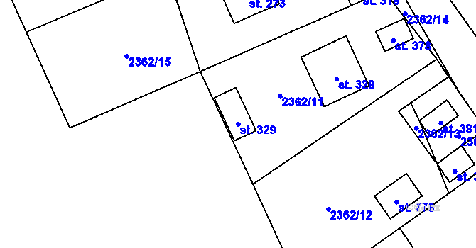 Parcela st. 329 v KÚ Těšínov, Katastrální mapa