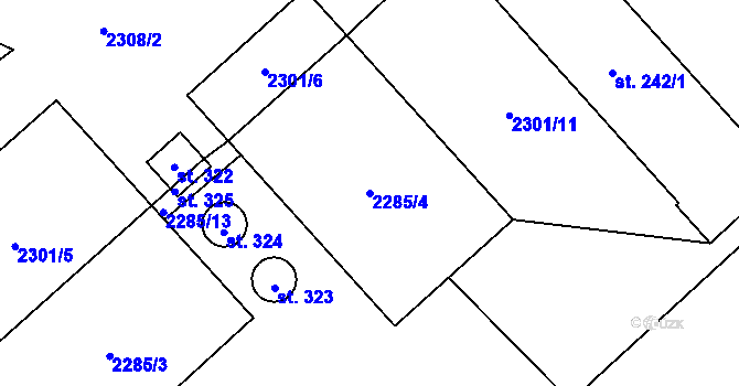 Parcela st. 2285/4 v KÚ Těšínov, Katastrální mapa