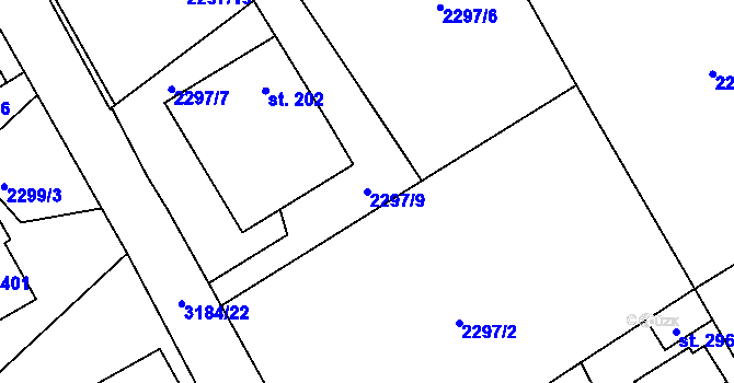Parcela st. 2297/9 v KÚ Těšínov, Katastrální mapa
