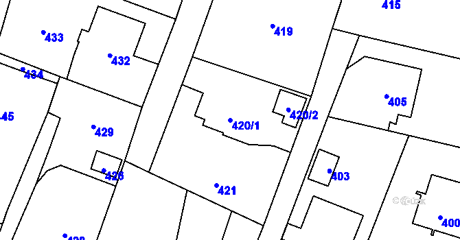 Parcela st. 420/1 v KÚ Těškovice, Katastrální mapa