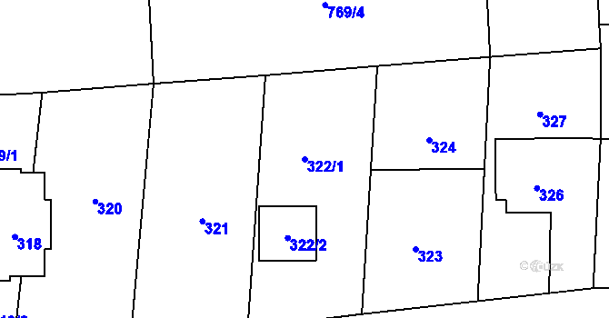 Parcela st. 322/1 v KÚ Těškovice, Katastrální mapa