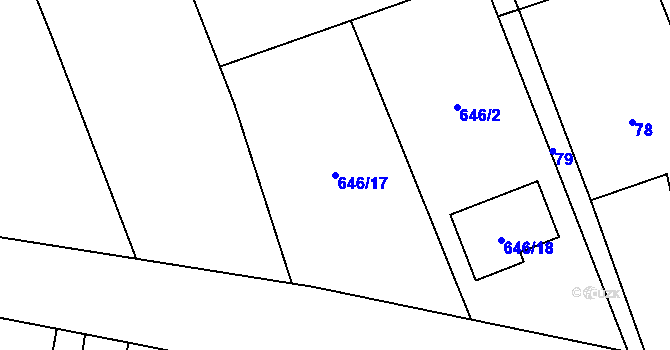 Parcela st. 646/17 v KÚ Těškovice, Katastrální mapa