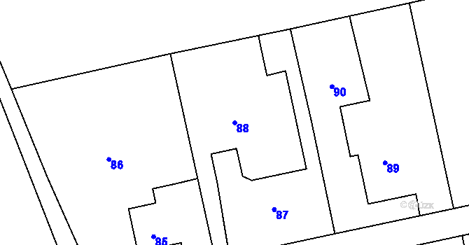 Parcela st. 88 v KÚ Těškovice, Katastrální mapa