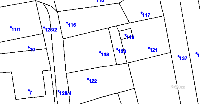 Parcela st. 118 v KÚ Těškovice, Katastrální mapa