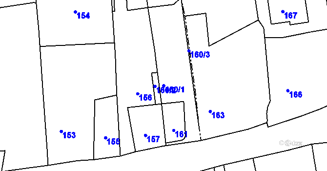Parcela st. 160/1 v KÚ Těškovice, Katastrální mapa