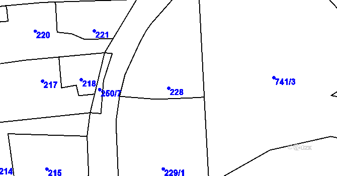 Parcela st. 228 v KÚ Těškovice, Katastrální mapa