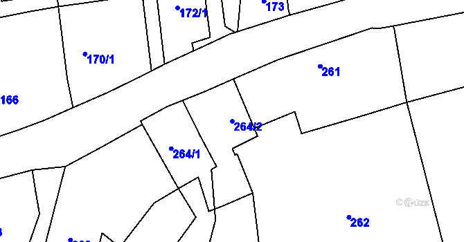 Parcela st. 264/2 v KÚ Těškovice, Katastrální mapa