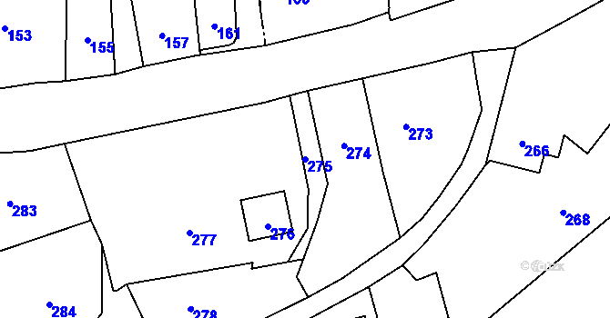 Parcela st. 275 v KÚ Těškovice, Katastrální mapa