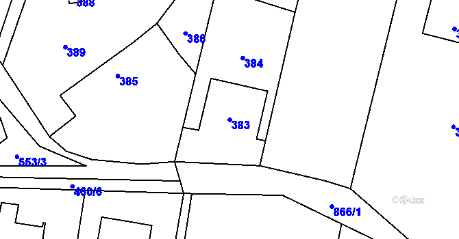 Parcela st. 383 v KÚ Těškovice, Katastrální mapa