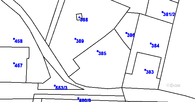 Parcela st. 385 v KÚ Těškovice, Katastrální mapa