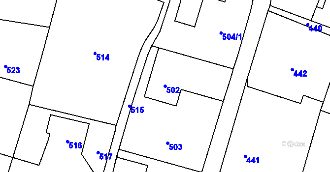 Parcela st. 502 v KÚ Těškovice, Katastrální mapa