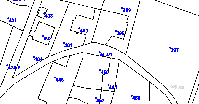 Parcela st. 553/1 v KÚ Těškovice, Katastrální mapa