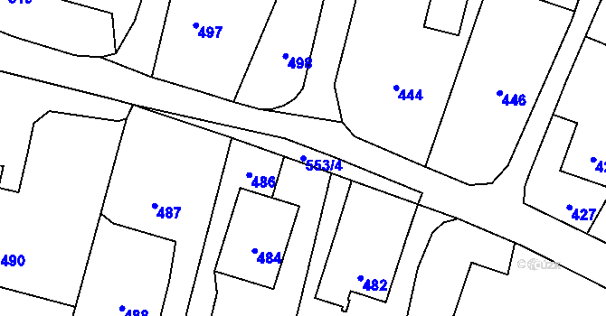 Parcela st. 553/4 v KÚ Těškovice, Katastrální mapa