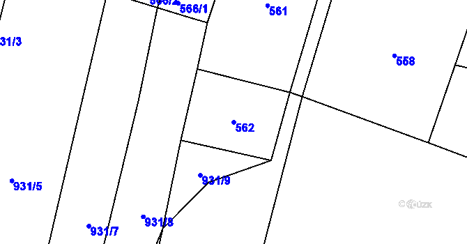 Parcela st. 562 v KÚ Těškovice, Katastrální mapa