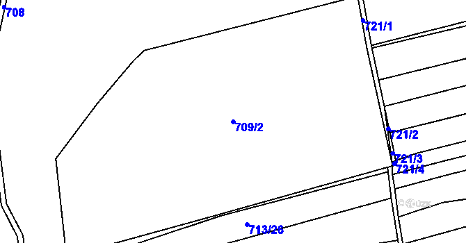 Parcela st. 709/2 v KÚ Těškovice, Katastrální mapa