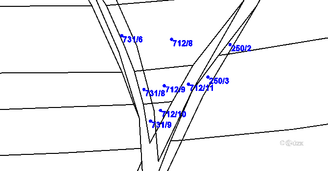 Parcela st. 712/9 v KÚ Těškovice, Katastrální mapa