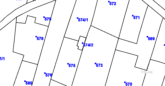 Parcela st. 574/2 v KÚ Těškovice, Katastrální mapa