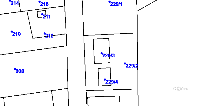 Parcela st. 229/3 v KÚ Těškovice, Katastrální mapa
